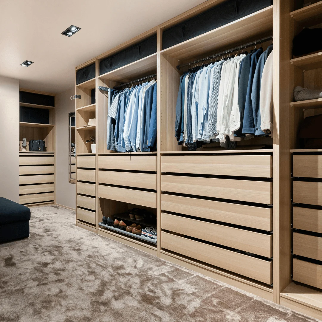 Walk-in wardrobe storage designed in Electronic City Bangalore