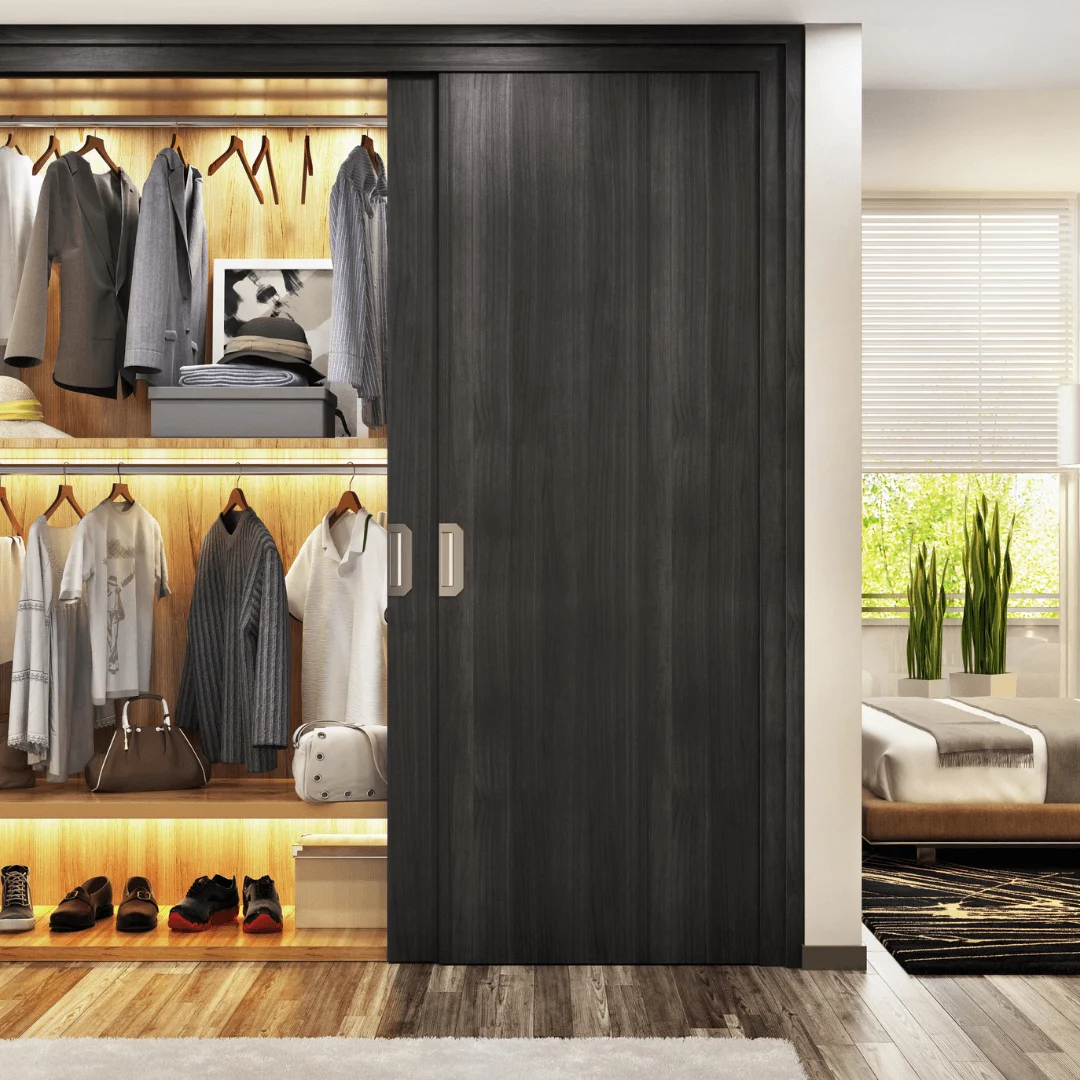 Sliding wardrobe with internal lighting designed for a Bangalore apartment