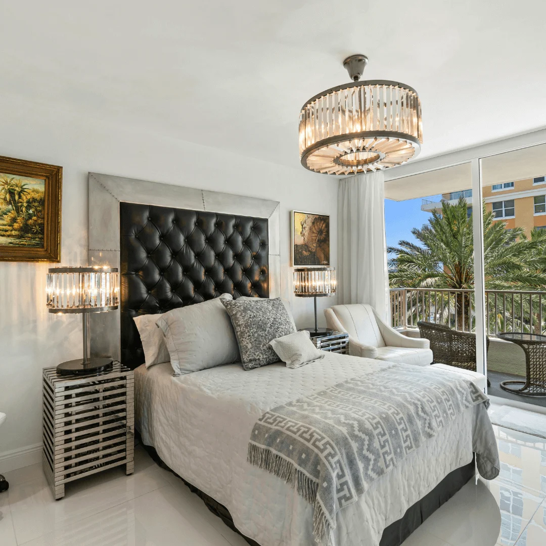 Premium bedroom with wardrobe and chandelier in Hebbal Bangalore